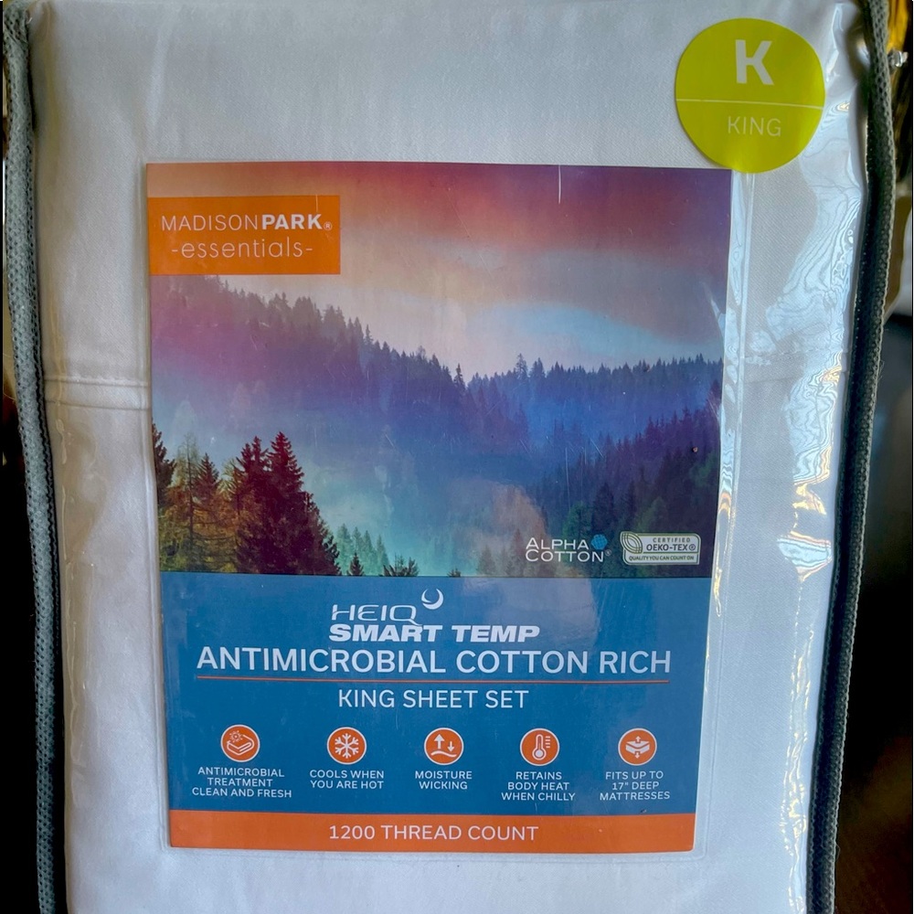 King Size Madison Park 1200 Thread Count Smart Temp Antimicrobial Sheet Set